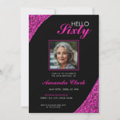 Elegante roze glitter foto 60e verjaardag kaart (Voorkant)