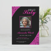 Elegante roze glitter foto 60e verjaardag kaart (Staand voorkant)