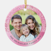 Elegante roze glitter foto Metallic Christmas Keramisch Ornament (Voorkant)