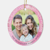 Elegante roze glitter foto Metallic Christmas Keramisch Ornament (Links)