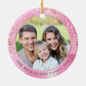 Elegante roze glitter foto Metallic Christmas Keramisch Ornament (Achterkant)