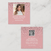 Elegante Roze Glitter Foto QR Code Vierkante Visitekaartje (Voorkant / Achterkant)