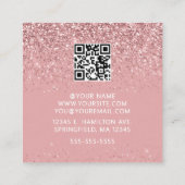 Elegante Roze Glitter Foto QR Code Vierkante Visitekaartje (Achterkant)