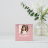 Elegante Roze Glitter Foto QR Code Vierkante Visitekaartje (Staand voorkant)