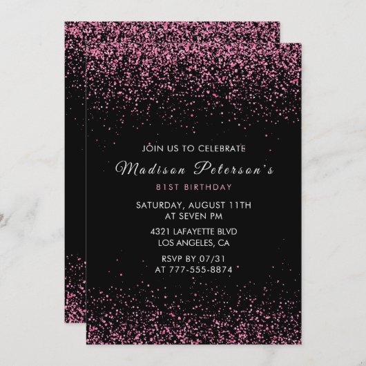 Elegante Roze Glitter Glam 81ste verjaardag Kaart (Voorkant / Achterkant)