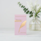 Elegante Roze Glitter Gold Quill Notaris Openbare  Visitekaartje (Staand voorkant)