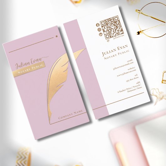 Elegante Roze Glitter Gold Quill Notaris Openbare  Visitekaartje