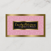 Elegante roze glitter gouden & zwarte accenten visitekaartje (Voorkant)