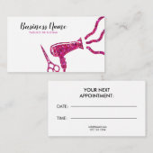 Elegante roze glitter haardroger kapper afsprakenkaartje (Voorkant / Achterkant)