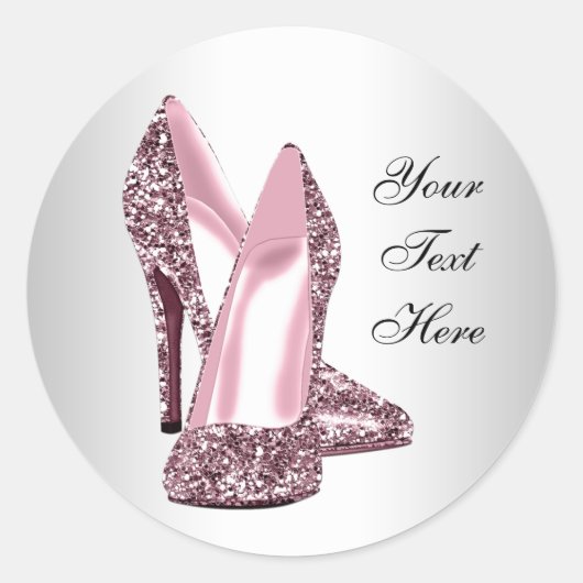 Elegante roze glitter hoge hak schoen ronde sticker (Voorkant)