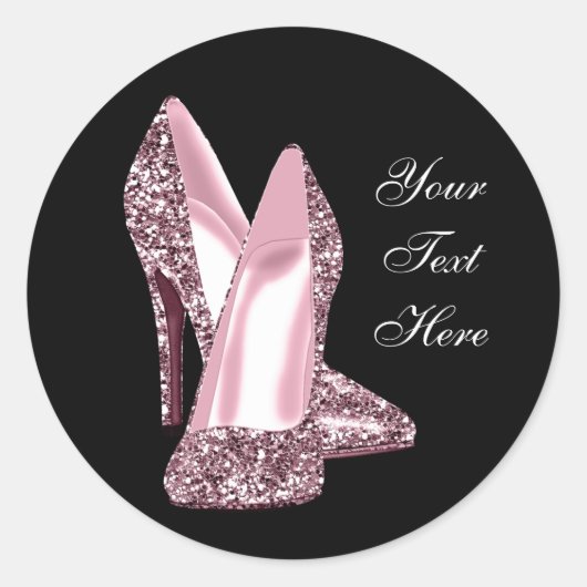 Elegante roze glitter hoge hak schoen ronde sticker (Voorkant)