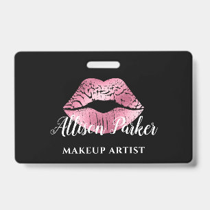Elegante Roze Glitter Kus Make-up Artiest Badge