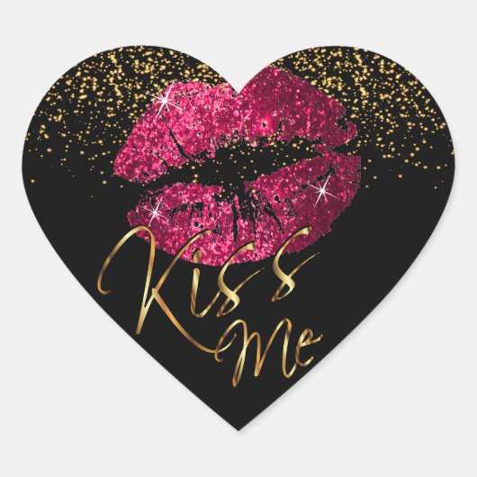 Elegante roze glitter kus me lippen hart sticker (Voorkant)