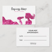 Elegante Roze Glitter Lady Kapper Afsprakenkaartje (Voorkant / Achterkant)