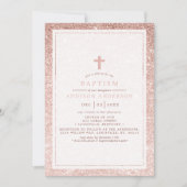 Elegante Roze Glitter Met Doopkruis Kaart (Voorkant)