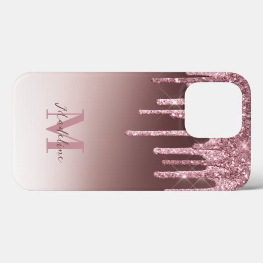 Elegante Roze Glitter Monogram Case-Mate iPhone Case (Achterkant (horizontaal))