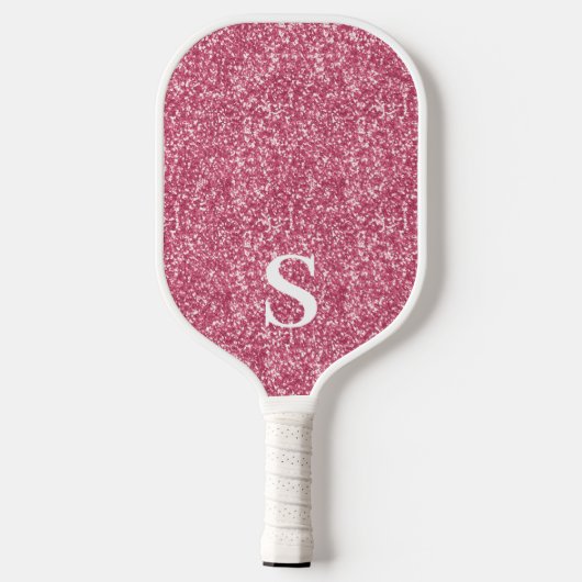 Elegante Roze Glitter Monogram Initiaal Pickleball Paddle (Achterkant)