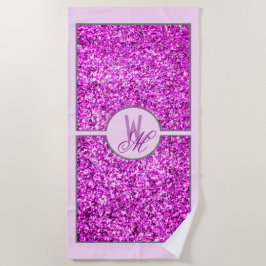 Elegante Roze Glitter Monogram Strandlaken