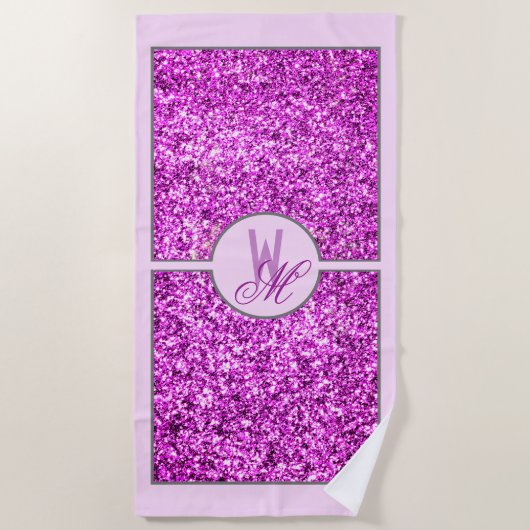 Elegante Roze Glitter Monogram Strandlaken (Voorkant)