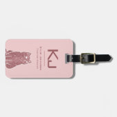 Elegante Roze Glitter Schattigee Kat Monogrammed N Bagagelabel (Voorkant horizontaal)