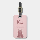 Elegante Roze Glitter Schattigee Kat Monogrammed N Bagagelabel (Voorkant verticaal)