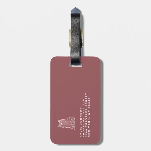 Elegante Roze Glitter Schattigee Kat Monogrammed N Bagagelabel (Achterkant verticaal)