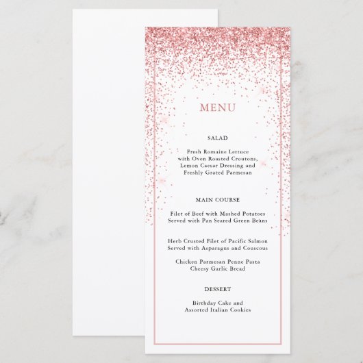 Elegante roze glitter speciale gelegenheid menu (Voorkant / Achterkant)