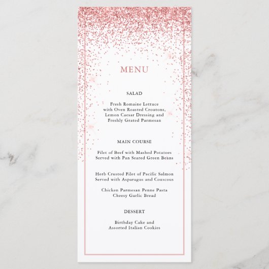 Elegante roze glitter speciale gelegenheid menu (Voorkant)