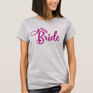 Elegante Roze Glitter Team Bruid, Chic Bruidsmeisj T-shirt