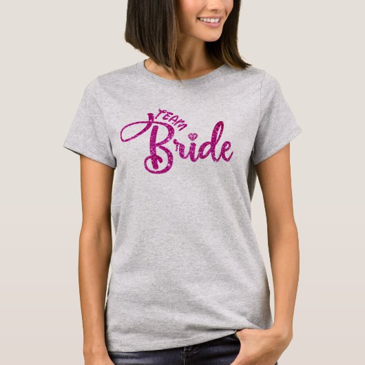 Elegante Roze Glitter Team Bruid, Chic Bruidsmeisj T-shirt (Voorkant)