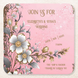 Elegante Roze Glitter Trouwachtergrond Kartonnen Onderzetters