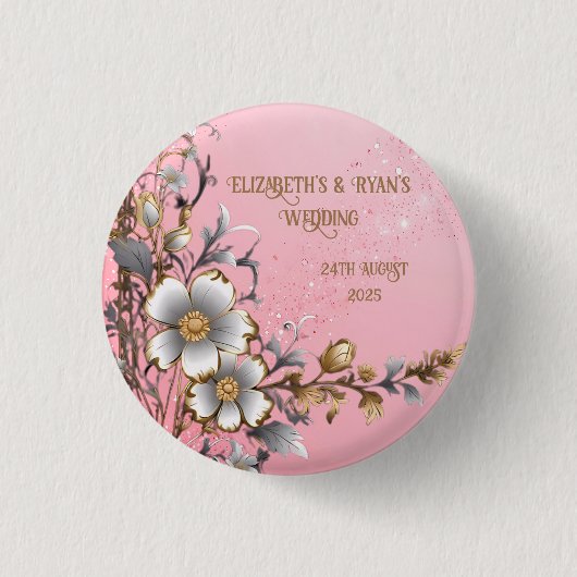 Elegante Roze Glitter Trouwachtergrond Ronde Button 3,2 Cm (Voorkant)