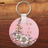 Elegante Roze Glitter Trouwachtergrond Sleutelhanger (Achterkant)
