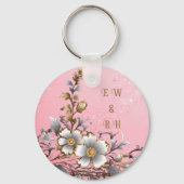 Elegante Roze Glitter Trouwachtergrond Sleutelhanger (Achterkant)