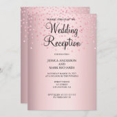 Elegante Roze Glitter Trouwreceptie  Kaart (Voorkant / Achterkant)