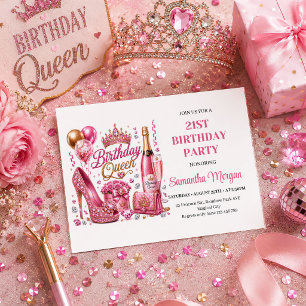 Elegante Roze Glitter Verjaardag Queen Feest Uitno Kaart