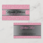 Elegante roze glitter zilveren streep visitekaartje (Voorkant / Achterkant)