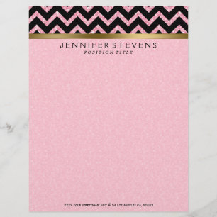Elegante roze glitter zwart chevron gouden accente briefhoofd ontwerp