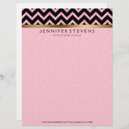 Elegante roze glitter zwart chevron gouden accente briefhoofd ontwerp (Voorkant / Achterkant)