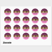 Elegante roze glitter zwart chevron gouden accente ronde sticker (Vel)