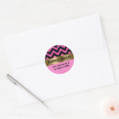 Elegante roze glitter zwart chevron gouden accente ronde sticker (Envelop)