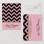 Elegante roze glitter zwart chevron gouden accente visitekaartje (Voorkant / Achterkant)