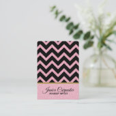Elegante roze glitter zwart chevron gouden accente visitekaartje (Staand voorkant)
