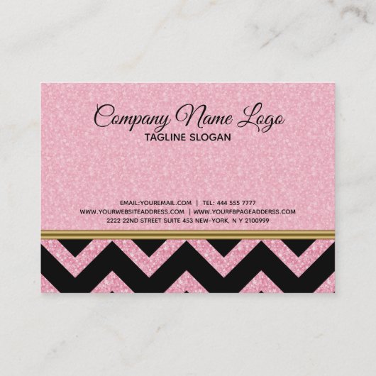 Elegante roze glitter zwart chevron gouden accente visitekaartje (Achterkant)