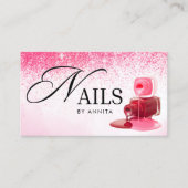 Elegante Roze Glitterende Nagelstyliste Monogram Visitekaartje (Voorkant)