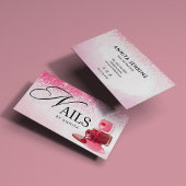Elegante Roze Glitterende Nagelstyliste Monogram Visitekaartje