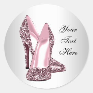 Elegante roze glitterschoen met hoge hak ronde sticker