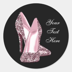 Elegante roze glitterschoen met hoge hak ronde sticker