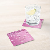 Elegante roze glitterslierten vrijgezellenfeest kartonnen onderzetters (Insitu)