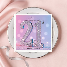 Elegante Roze Glittery Diamonds 21ste Verjaardag Servet